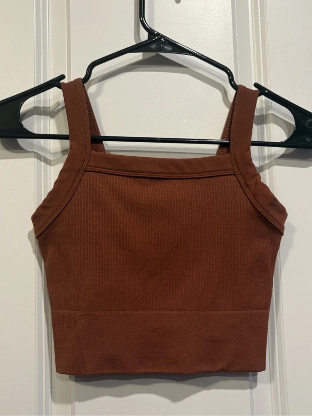 Abercrombie Ribbed Square-Neck Crop Top in Chocolate Brown